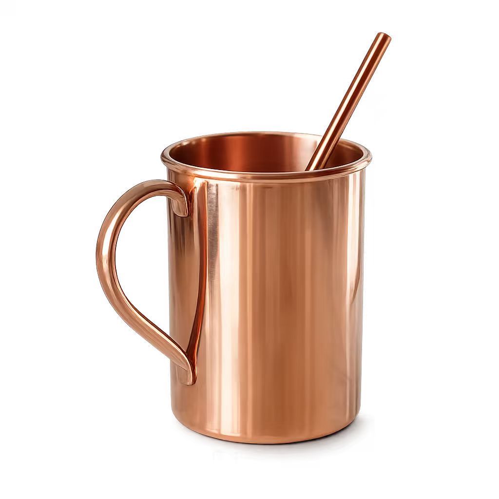 TEMU Tasse à paille en cuivre lisse avec poignée confortable et solide, tasse à en cuivre polyvalente pour café, jus et lait, vaisselle de table