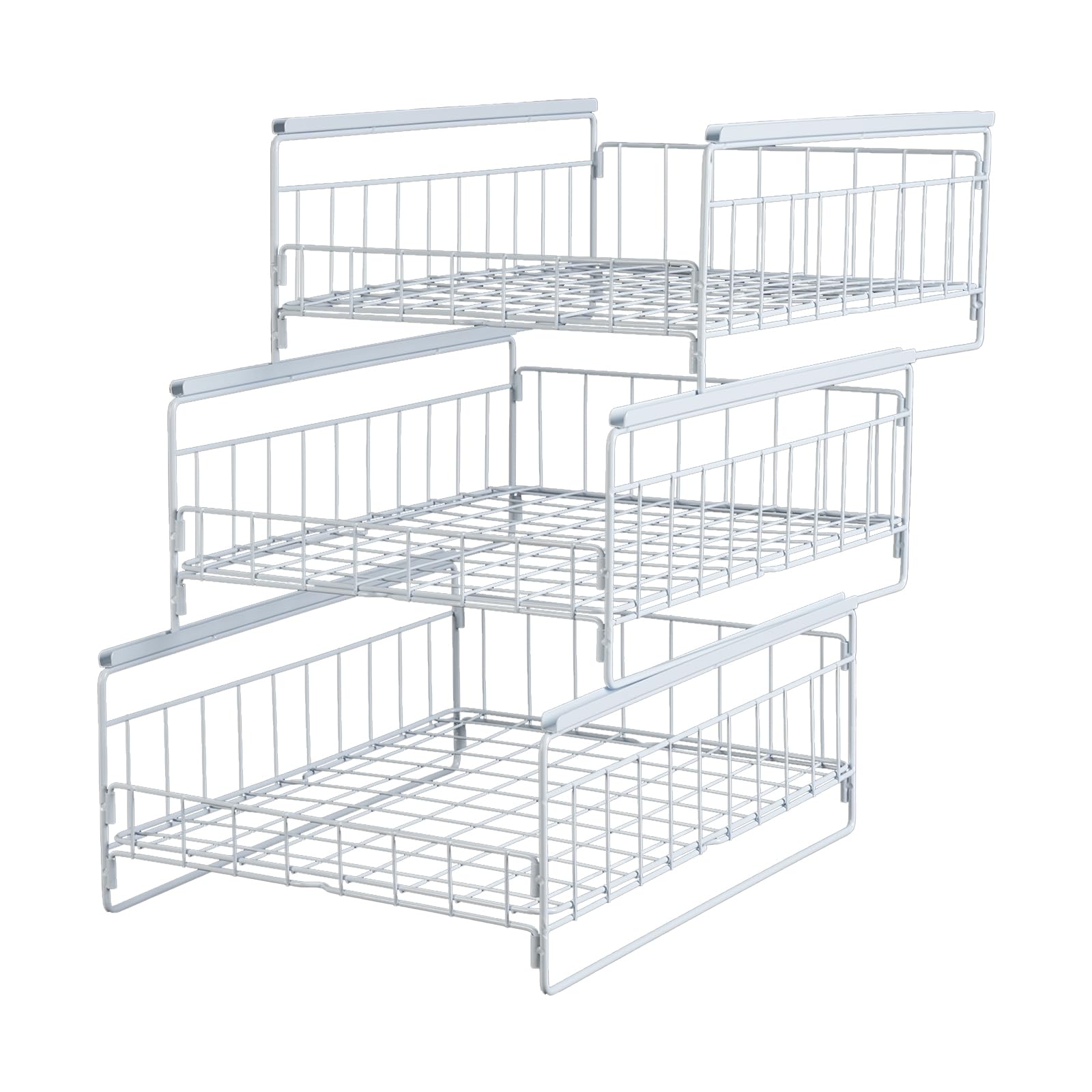 Hotmalll 3 Tier Kitchen Shelf, Under Cabinet Shelf With Basket Slides, Spice Rack, Sliding Drawer, Storage, Under Sink Shelf For Storage, Cutlery 33.5 X 51cm, White, Standing Shelf