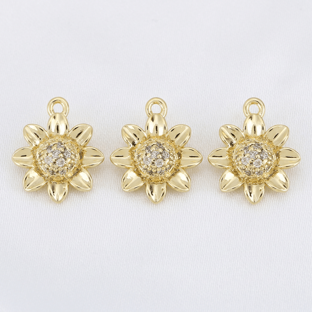 3pcs Floral Shaped Copper Inlaid Zirconia Pendant Set