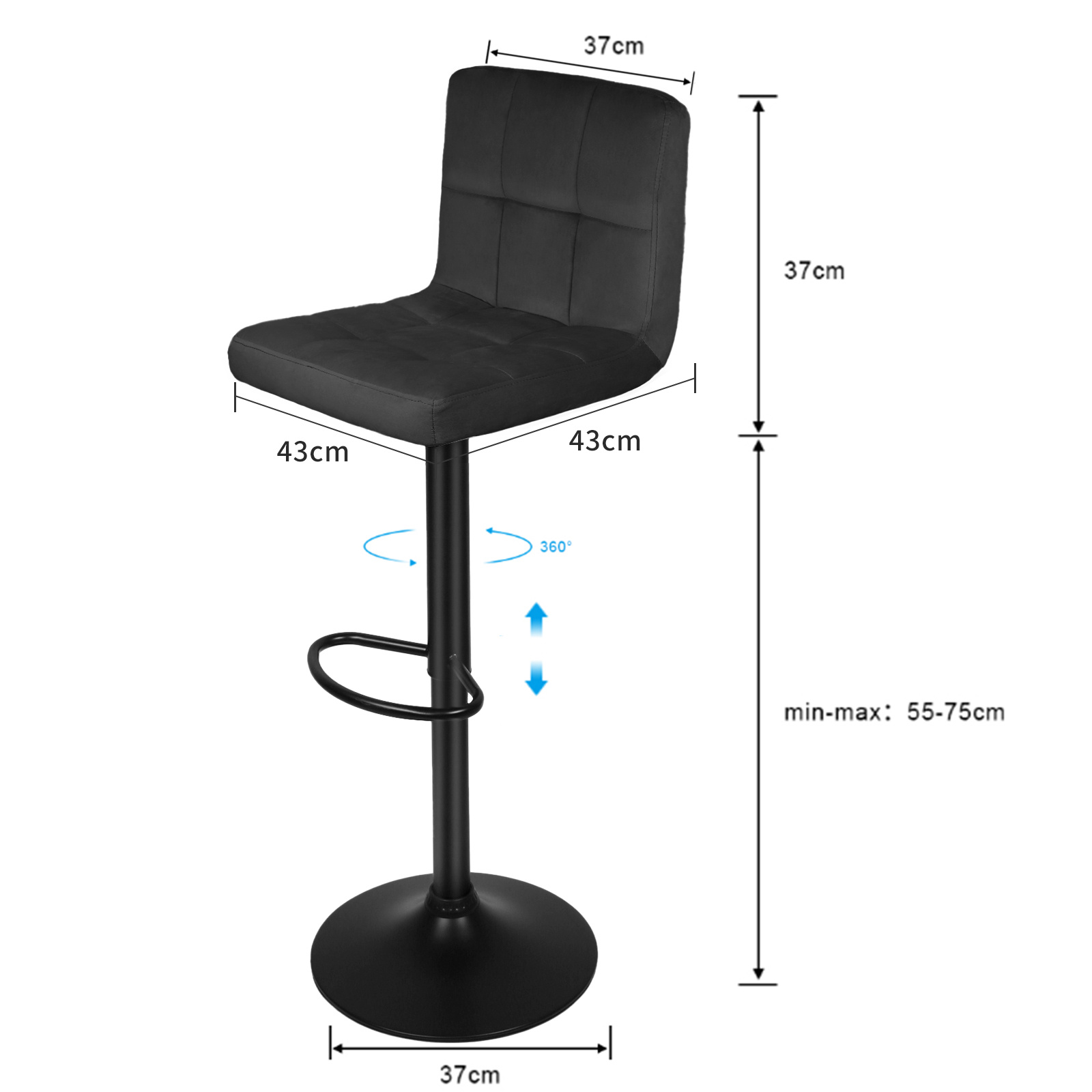 TEMU 2pcs Heavy-duty Metal Adjustable Height Bar Stools With Footrests - Modern Counter Height Chairs, Height-adjustable (43-112cm), Bar, Restaurant,
