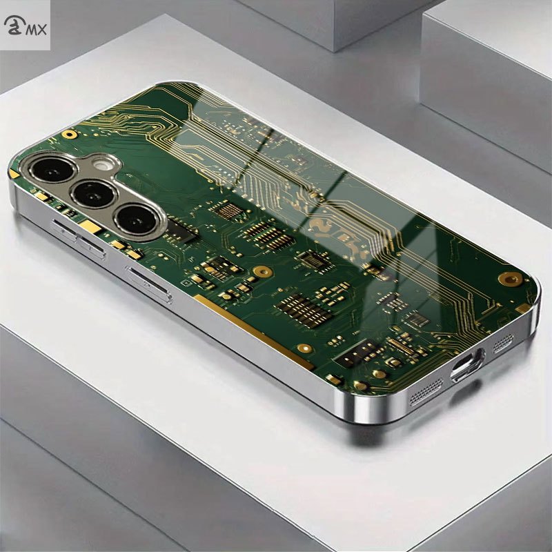 TEMU Phone Case - Patterns Of For A Silvery-plated Tempered Glass Phone Case Designed For Galaxy S25plus, S24plus, S24ultra, S23ultra, S23plus, S23,