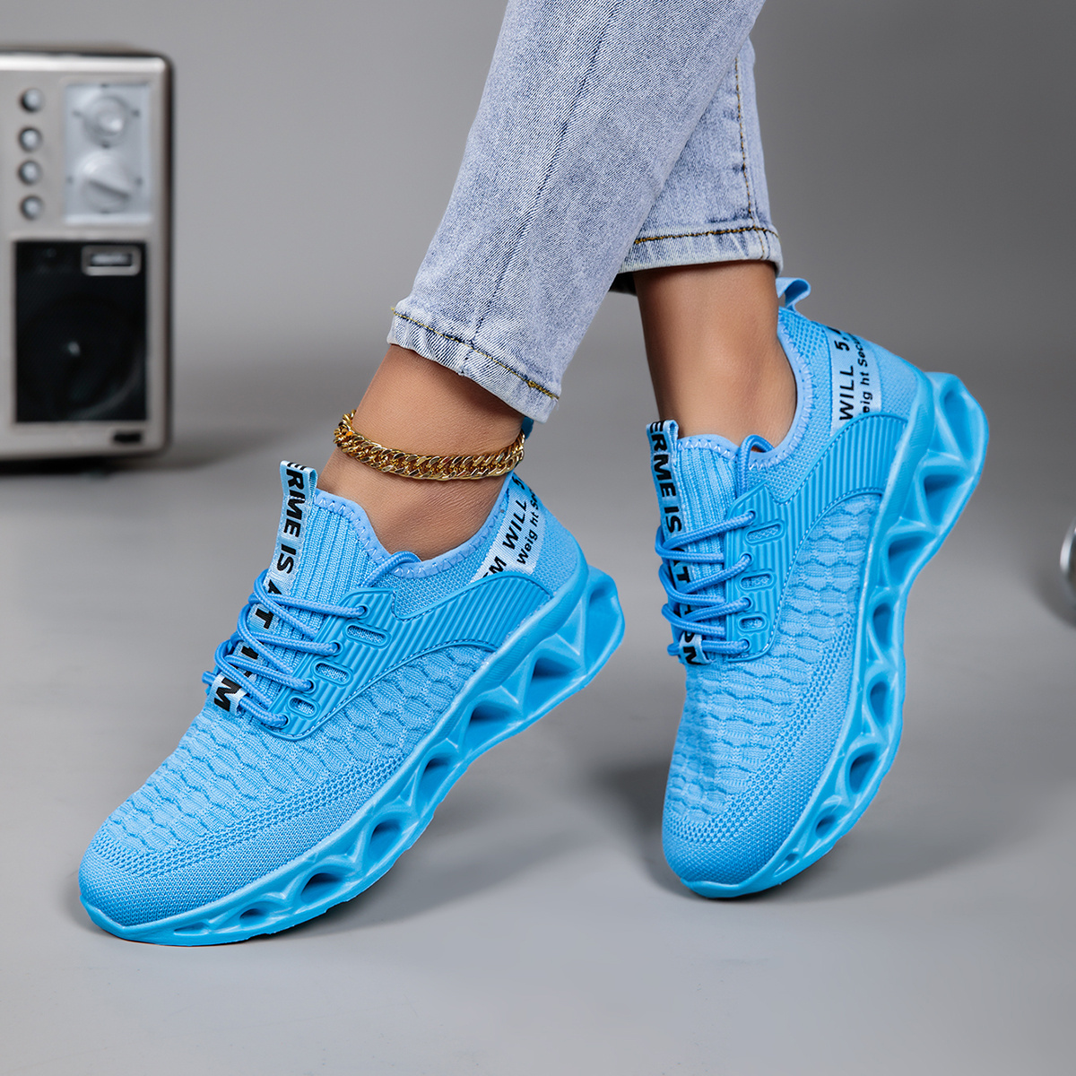Image of Women's Lightweight Breathable Mesh Sneakers With Shock-absorbing Sole & Air Cushion Technology - Low-top Lace-up Running Walking Training Shoes, Ergonomic For , Stylish Footwear