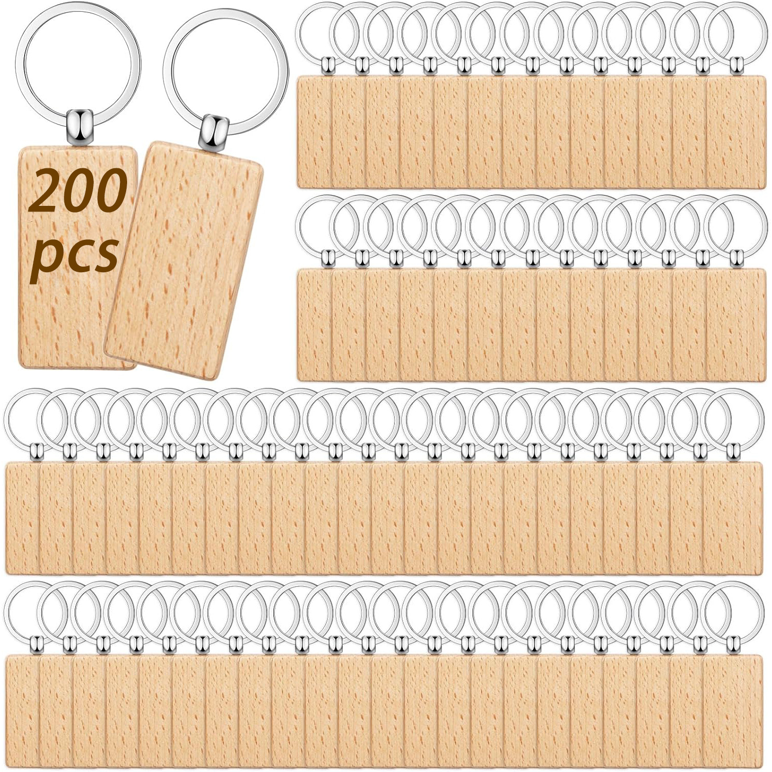 TEMU 100/200pcs Porte-clés Carrés en Bois de Hêtre | Bois Non de Haute Qualité, Étiquettes Rectangulaires Gravées au Laser, Porte-clés en Bois,
