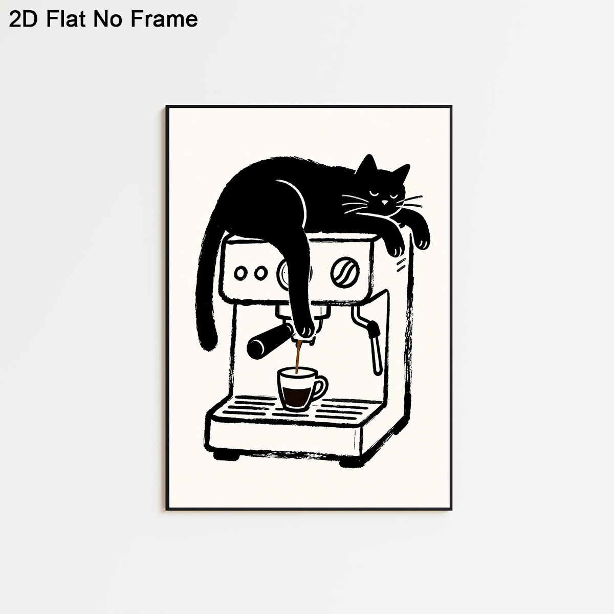 TEMU 2d Flat, 1pc Modern Frameless Canvas Poster - Adorable Black Cat On Espresso Machine, Minimalist Suitable For Home Office Dorm Decor, / Suitable