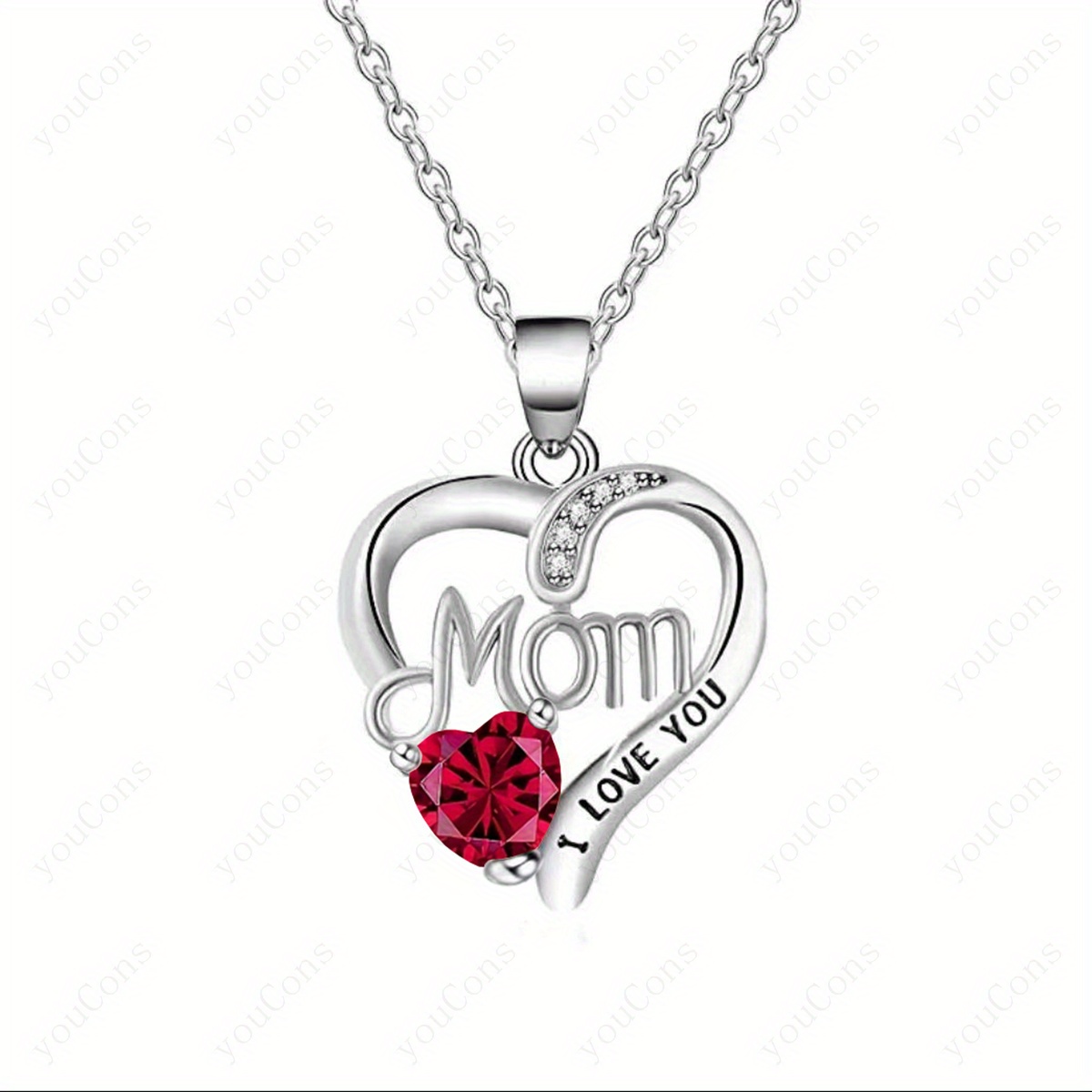 TEMU Mom Hollow Carved Heart Necklace, Exquisite Design, 8 Stone Colors For Good Luck And Strength - 2025 New Luxury Women's Jewelry Gift To