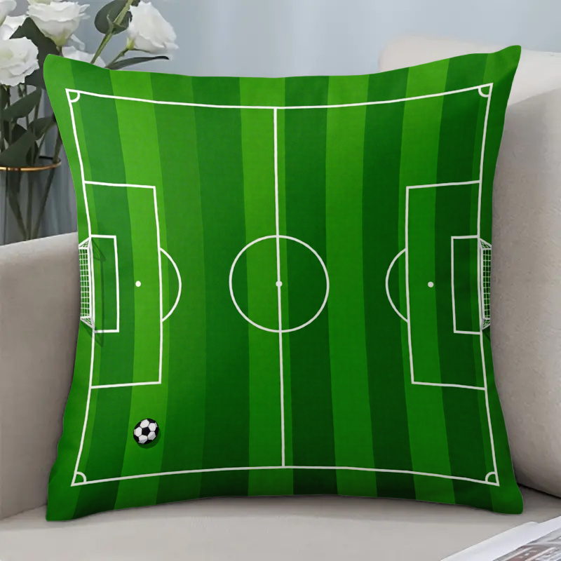 TEMU 1 coussin de soccer, décoration sur le thème du football 17.7X17.7 pouces, motif de terrain de soccer, housse de coussin décorative douce et