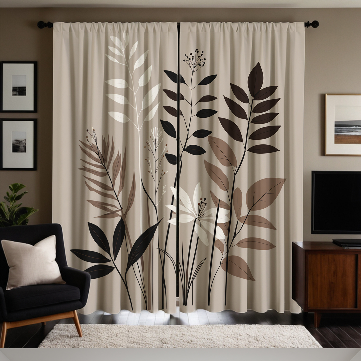 TEMU Plat 2D, Lot de 2 Rideaux Occultants Isothermes pour Chambre à Coucher - Panneaux à Motif Feuilles avec Système à Œillets, Filtrants, Rideaux de