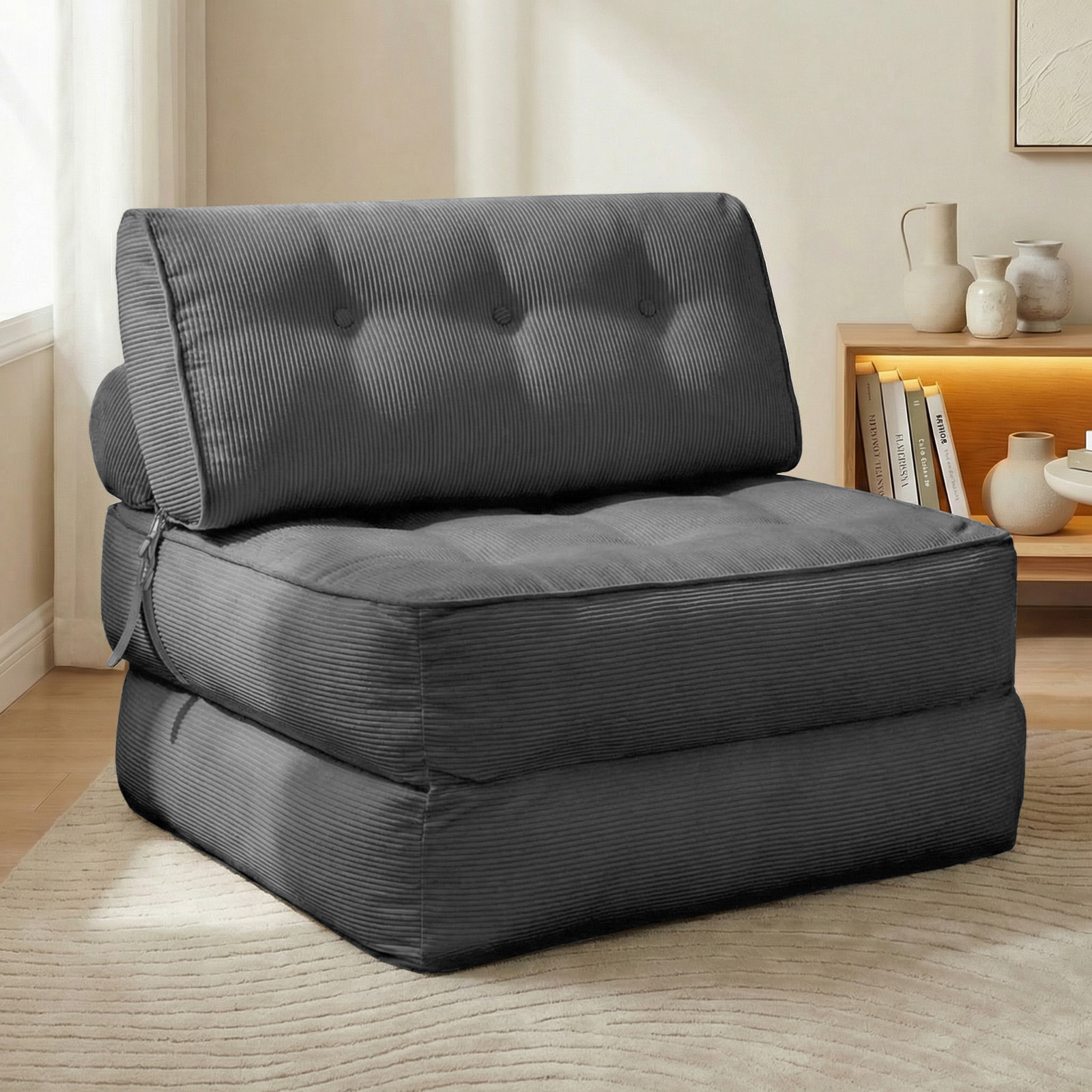 multi   bed convertible to reclining chair with portable headrest foldable mattress comfortable design compact compressed sofa   room bedroom grey