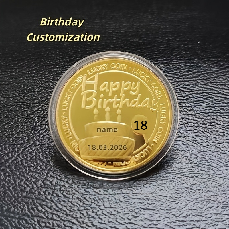 TEMU Custom Birthday Commemorative Coin | "happy Birthday" Theme, Name Engraving Available - Birthday Badge, Ideal Birthday Gift, Birthday Engraved
