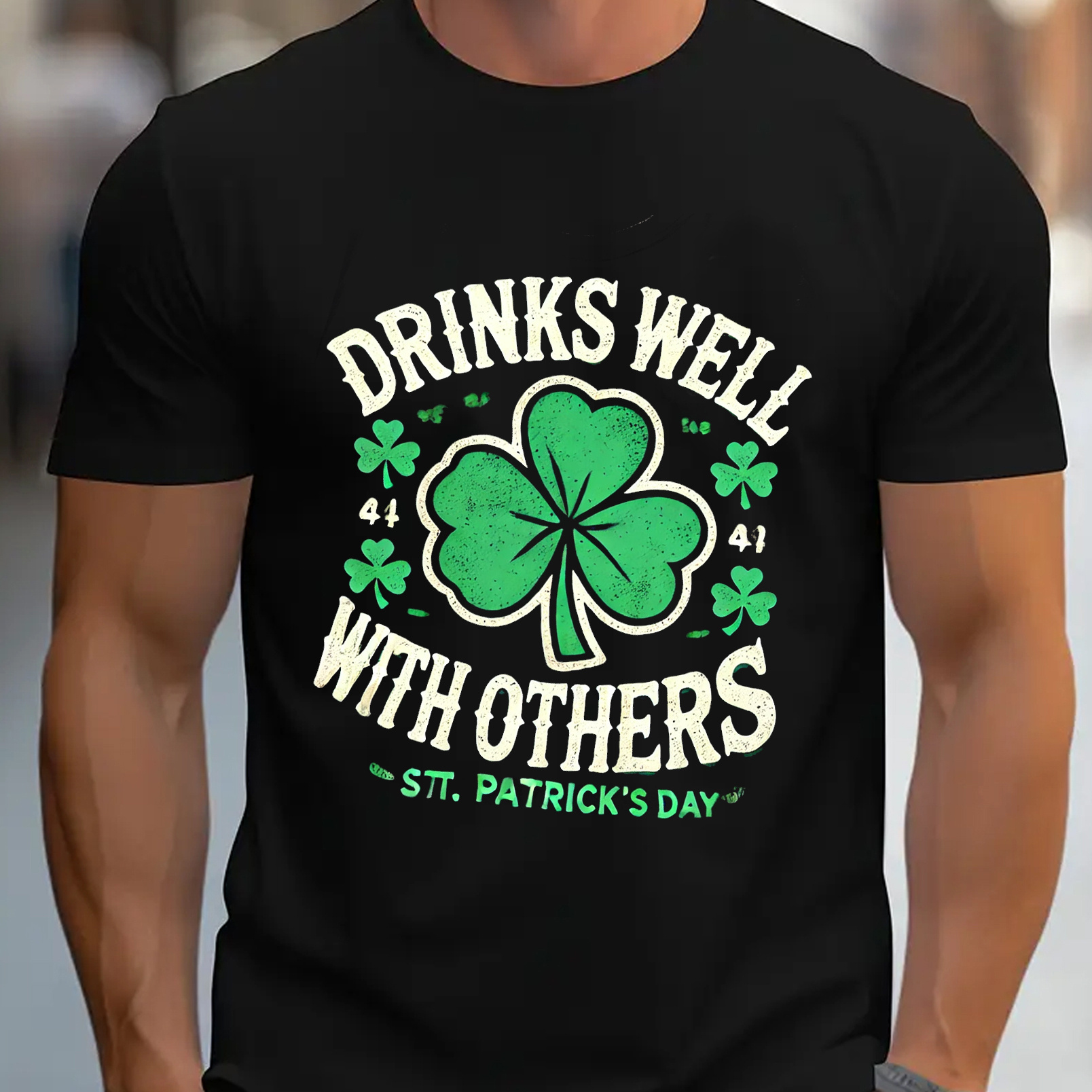 

Drinks Well With " With Clover Print - Short Sleeve T - Shirt: Show A 's Day Theme, Casual And , Great For , Casual Wear