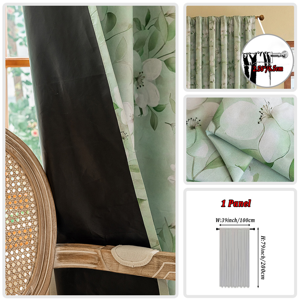 TEMU 1pc, Cosennatur Print Blackout Curtains, Garden Theme, Rod Pocket, Flowing, Special Blackout Coating, % Blackout, Physical Heat Insulation,