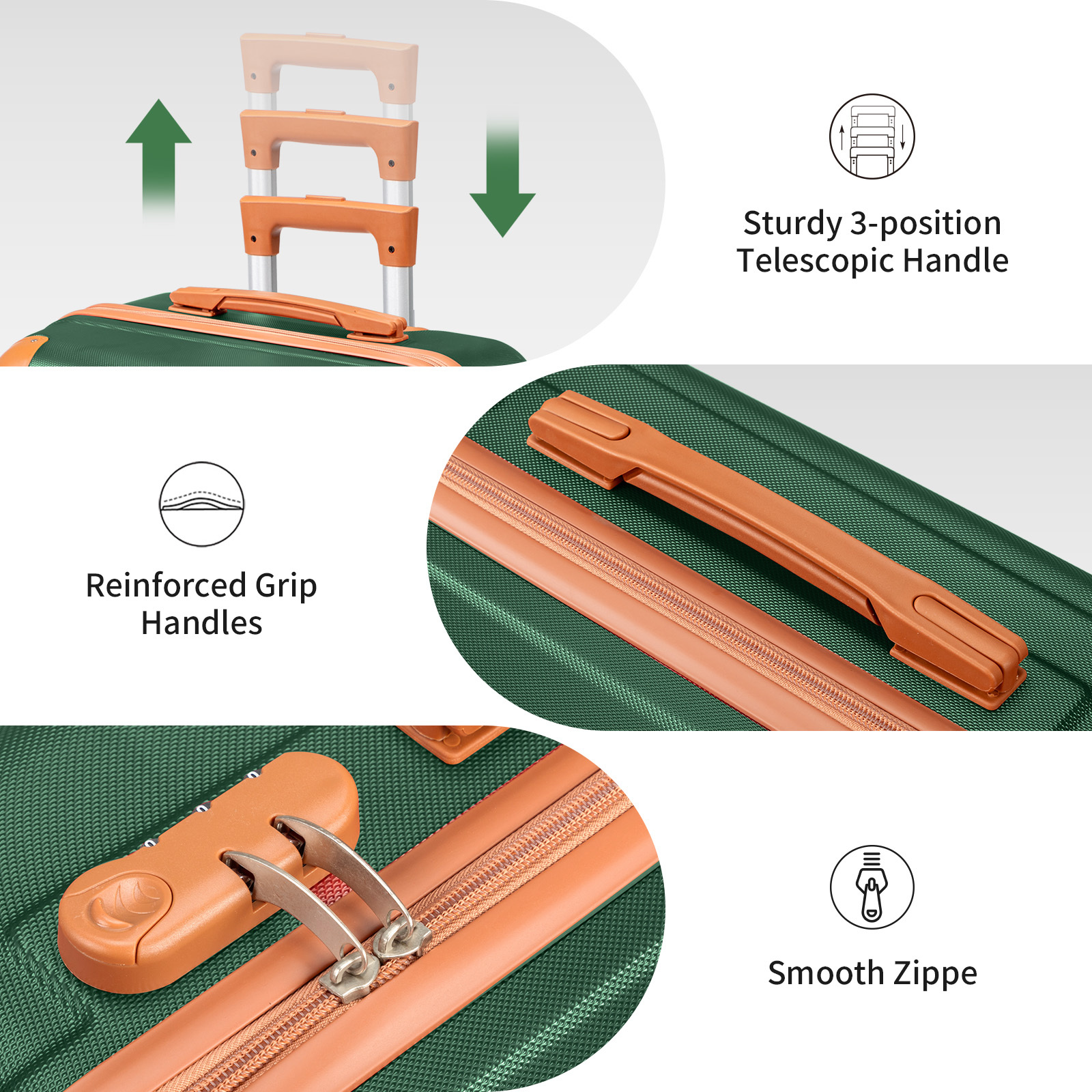 3pcs Hard Shell ABS Suitcase Set with Spinner Wheels