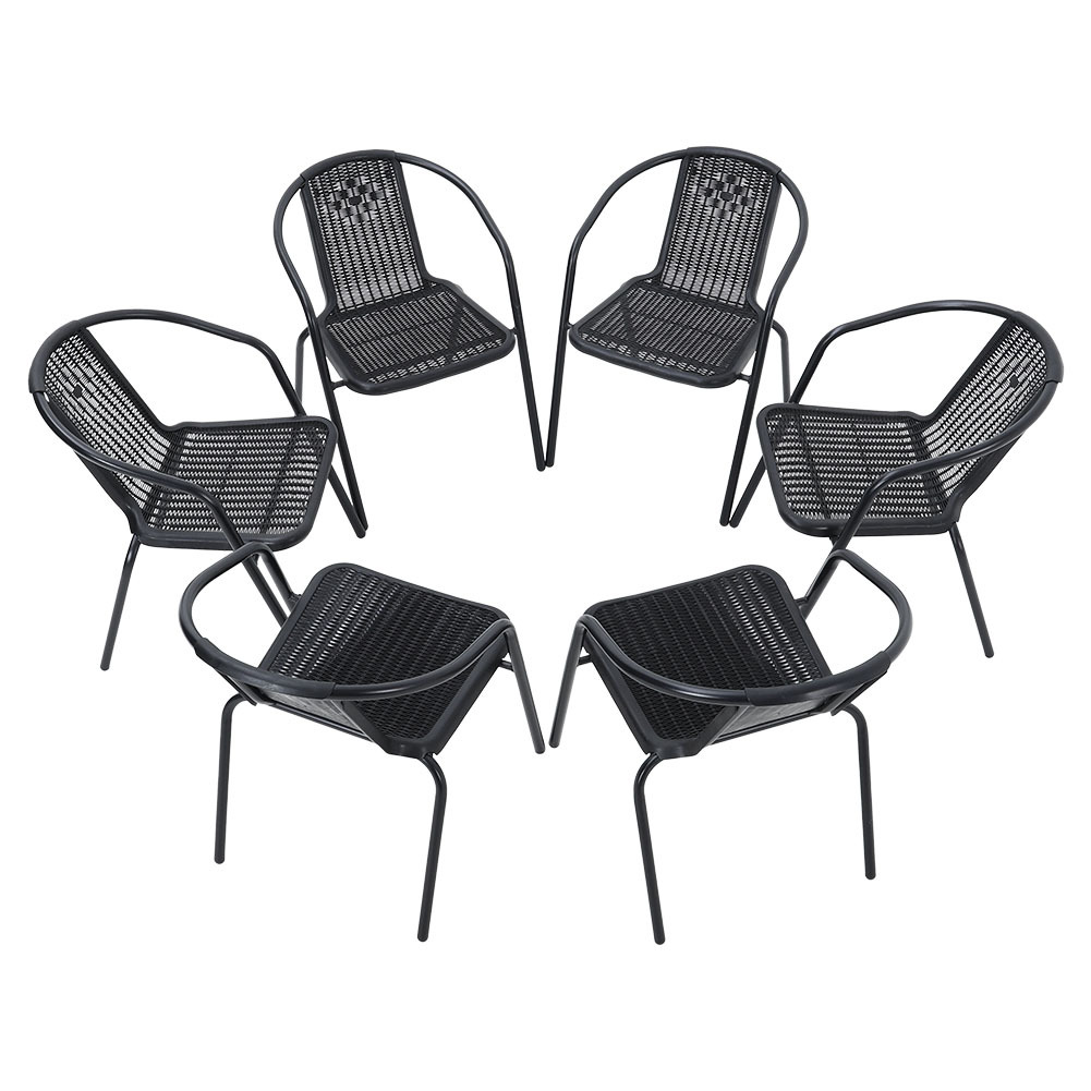 6pcs stackable outdoor chairs 150kg capacity black plastic rope seats space saving folding design for patio garden camping picnics