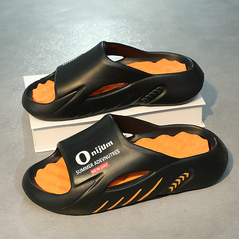Image of Summer Fashion Massage Slippers With Letter Print - Casual Non-slip Sports Style, Breathable Lightweight Quick-drying Ev