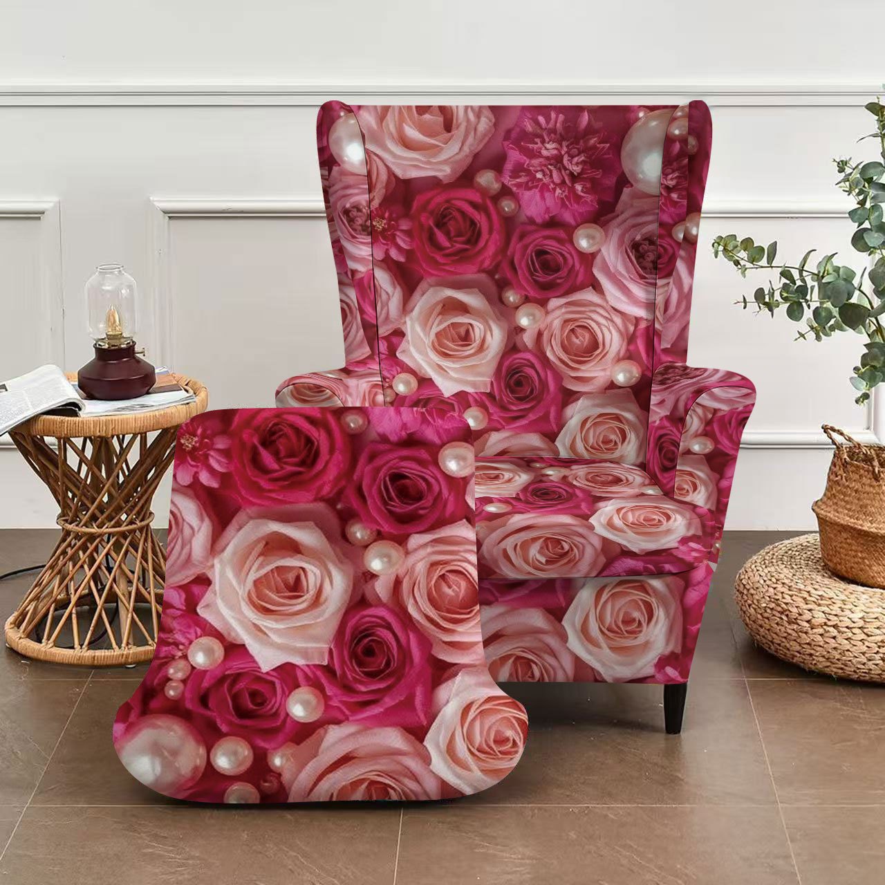 TEMU 2d Pink Light Luxury Pearl Rose Print Tiger Bench Cover, Single Person With Armrest And Backrest Sofa Cover, Anti-scratch Sofa Protector, Soft