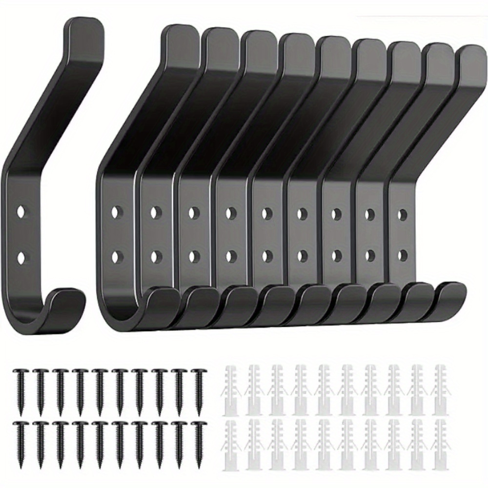 TEMU 10 Black Stainless Steel Wall Hooks- Heavy Duty 20 Lbs, Includes Screws For , Suitable For Towels, Clothes, Bags, Hats, Keys- Bedroom, Kitchen,