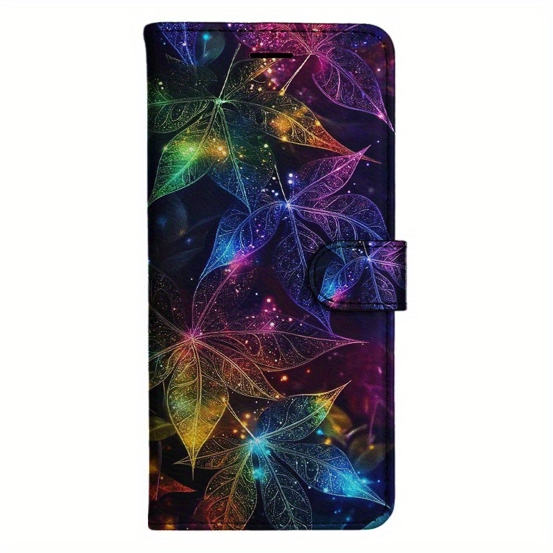 TEMU Phone Case - Magnetic Flip Wallet Case With Fluorescent Leaf Vein Design And Card Holder Stand, Compatible With For Redmi Note Models 7 Through