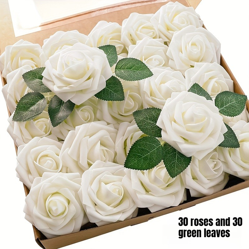 TEMU 60pcs Rose Branches And Leaves - Multi-colored Artificial Roses, Suitable For Wedding Bouquets, Bridesmaid Gifts, Elegant Floral Decorations,