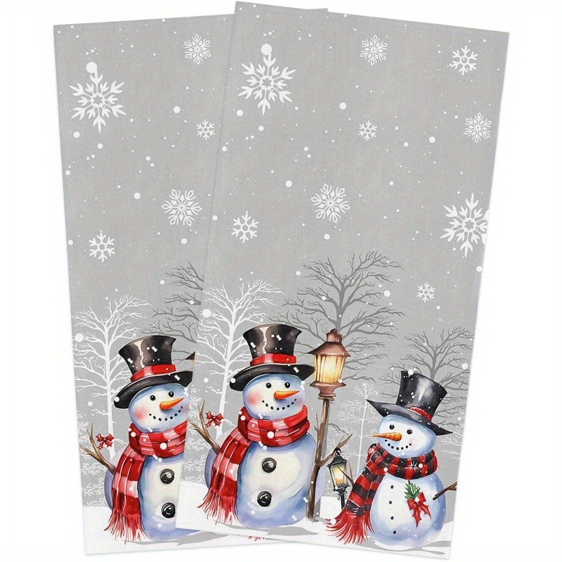 

2-pack 18x26 Inch Christmas Kitchen Towels, Modern Snowman & Design, Soft Polyester Dish Towels, Absorbent Hand Towels For Drying, Machine Washable, Rectangular, Winter Holiday Decor