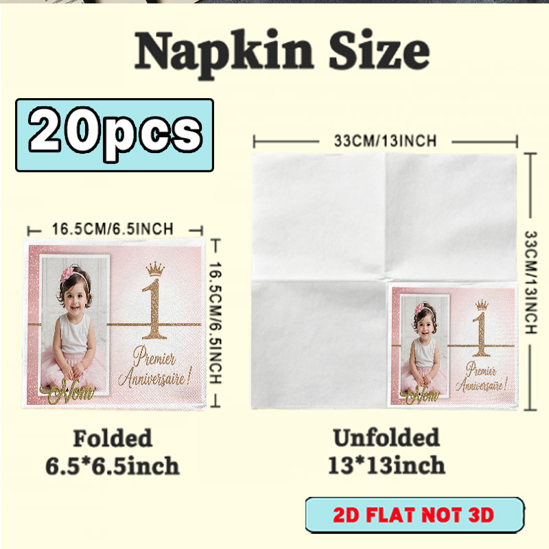 TEMU Serviettes 2D plates personnalisées, 20 pièces, pour fête d'anniversaire, décorations sur le thème de et une photo mignonne, pour les
