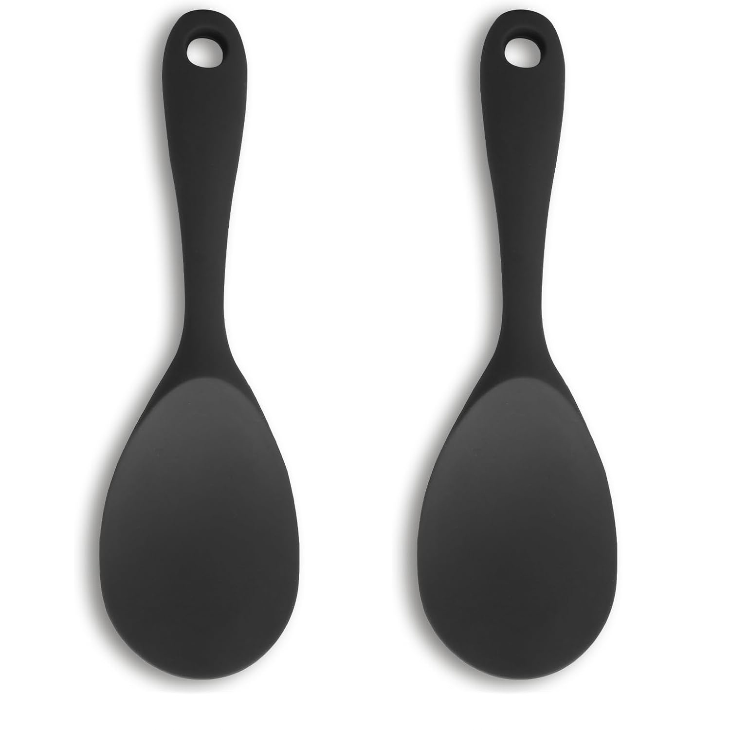 Image of 2pcs Food Grade Silicone Black Non Stick Rice Spoon, Rice Spoon For Household Use, Heat-resistant And Non Stick Rice, Easy To Clean, Kitchen Rice Cooker, Universal Tool For Rice Cookers