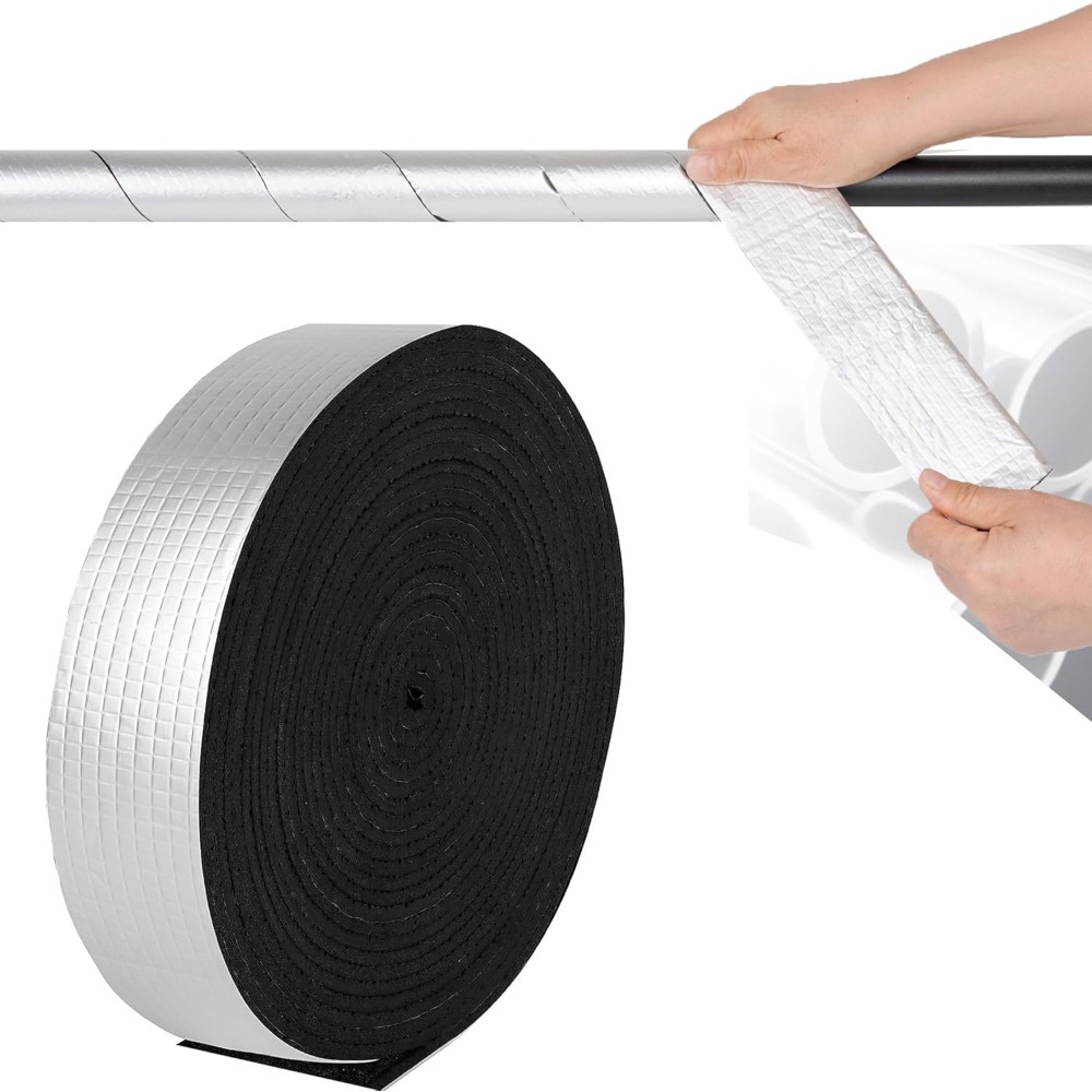 E-shop 1 Rolle selbstklebende Rohrisolierung 2,4 Zoll breit x 32,8 Fuß lang Aluminiumfolien-Schaumstoffisolierung für heiße und kalte Wasserleitungen,