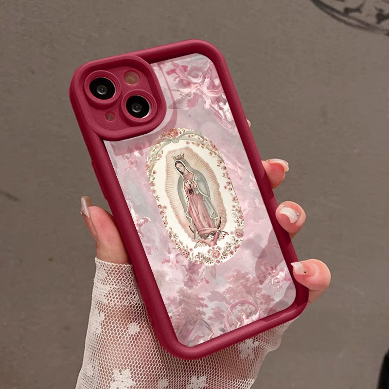 Phone Case for iPhone 16 Pro Max 15 Plus 14 13 12 11 XR XS with Elegant Pink Maria Pattern, Full Body Protection and Soft Silicone Cover, Gift for Women Men Girls Boys