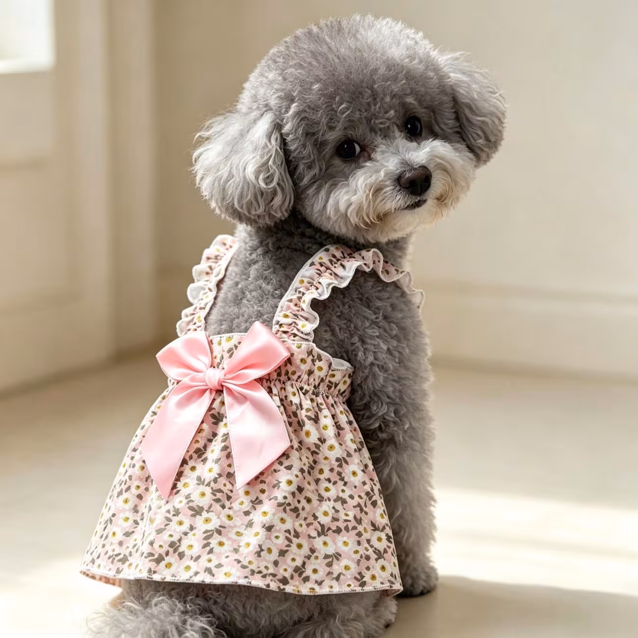 1pc small dog summer dress floral printed ruffle strap pet cami dress with back bow cute puppy clothes for bichon poodle daily outfit Product details 30