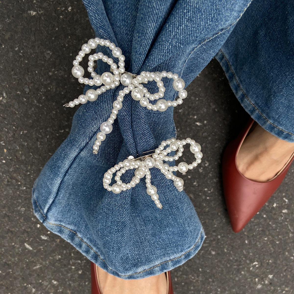 TEMU Décoration de cheville pour pantalon de nœud, broche accessoire de mode pour raccourcir les pantalons, bijou pour les pieds