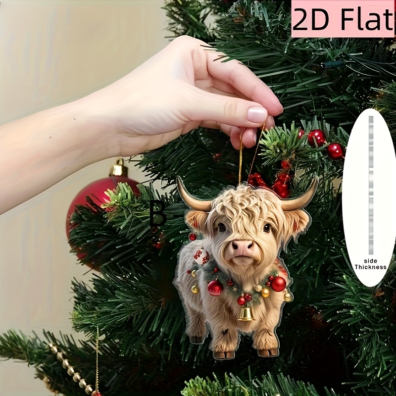 TEMU 2d Flat Calf Christmas Tree Pendant Acrylic Gift Home Decoration, Outdoor Decoration, Christmas Decoration, 2d Flat