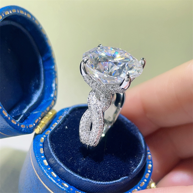 Women's 10 Carat Moissanite Ring, Large Engagement Band