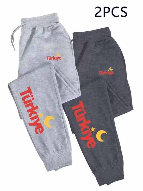 herren jogginghose mit „ “-schriftzug, 2er-pack, gestrickt, dehnbar, lockere passform, mit mehreren kordelzug, für frühling, herbst alle jahreszeiten, für laufen, fitness freizeit