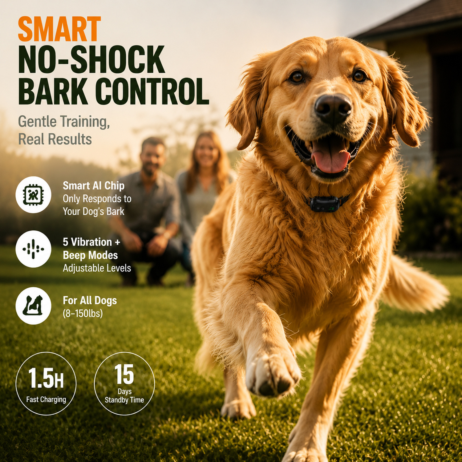 TEMU Collier anti-aboiement pour chiens, collier de de l'aboiement à bip et vibration humain, système de détection IA intelligent, 5 niveaux de