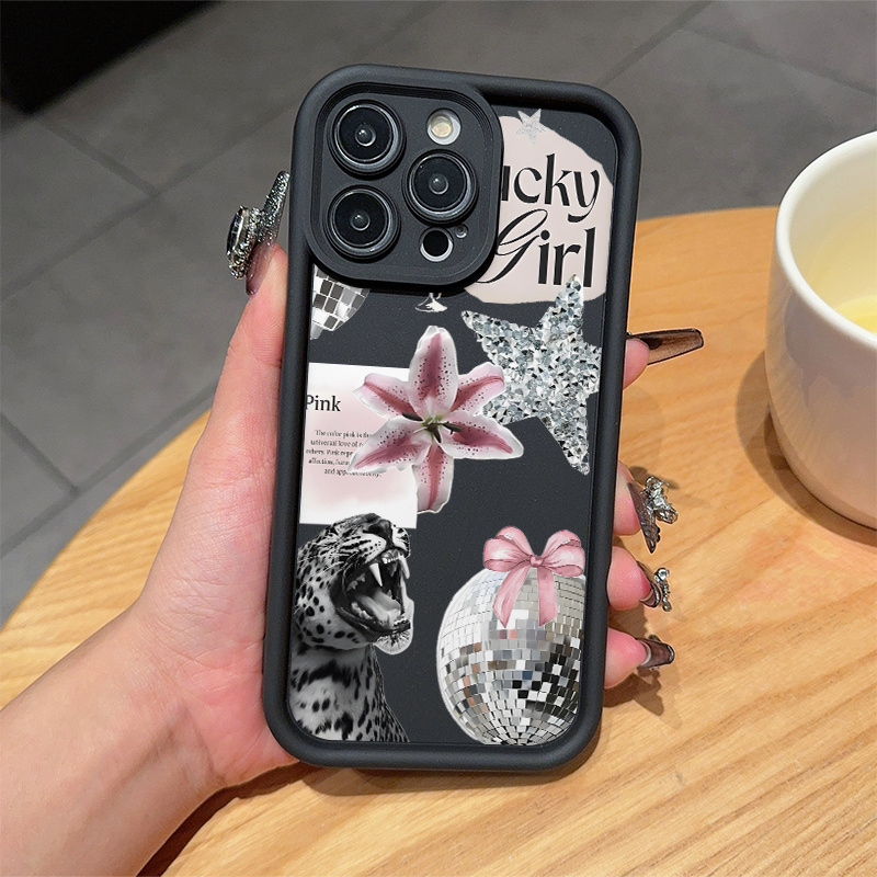 TEMU Phone Case: The Product Is A 2d Image, Not A 3d Image. Gaozhu Black Vintage 1pc Leopard Print Floral Pattern Tpu Drop-proof Full-coverage Case,