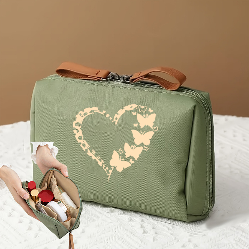 TEMU Trousse per Trucchi con Stampa a Cuore - Portatile da Riporre, Design Lineare a Cuore, Stile e Femminile - Adatta per il Pendolarismo e