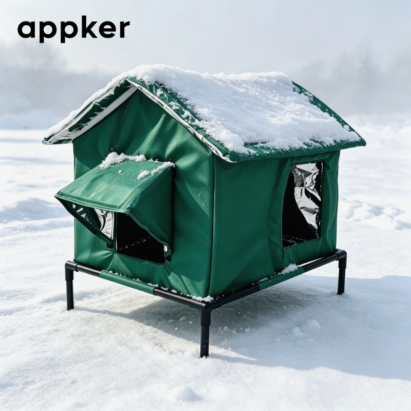 TEMU Appker Outdoor Cat House With Stand, Oxford Cloth, Insulated And Windproof, Double Entrance Design, For Homeless Cats, Small Animals, Easy
