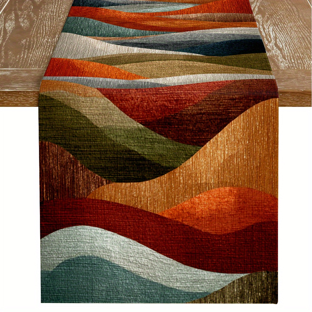 TEMU 1 Colorful Wave-patterned Table Flag, With Orange, Red, Blue And Green In A Free Curve Pattern, Featuring A Retro Artistic Style And Printed