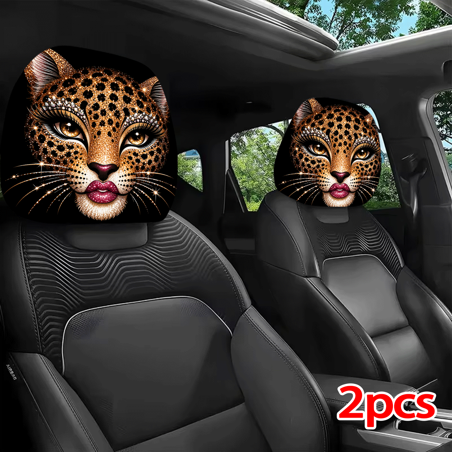 TEMU 2 Printed Pattern Car Headrest Covers, Interior Decoration With And Universal Fit Installation, For Interior Additions, Perfect Funny Car