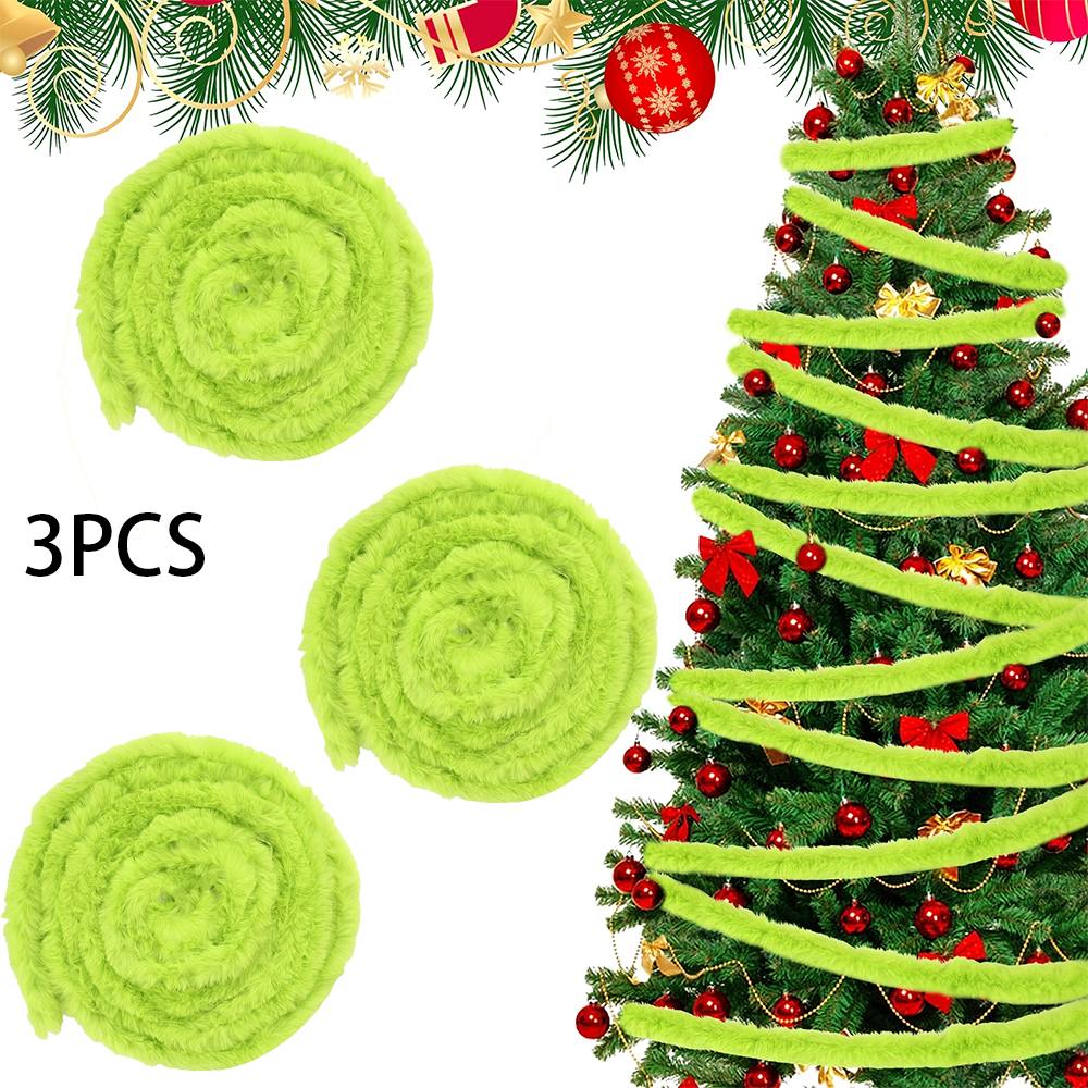 TEMU 3pcs Set Christmas Lemon Green Wreath, Total Length 300cm, Christmas Tree Hanging Wreath, Green Synthetic Plush Ornament, Suitable For Holiday