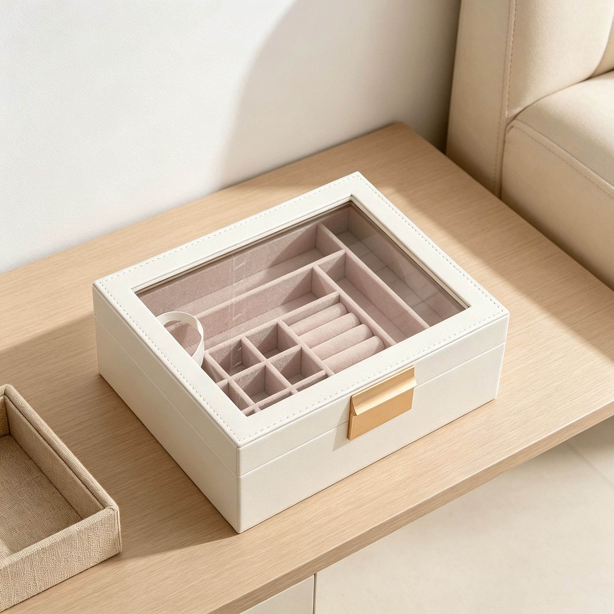 Double-Layer Square Button Jewelry Box Desktop Dust-Proof Light Luxury Jewelry Storage Box Gift Jewelry Case Portable Travel Organizer, for Storing Rings, Earrings, And Necklaces - Ideal for Wedding, Halloween, And Christmas