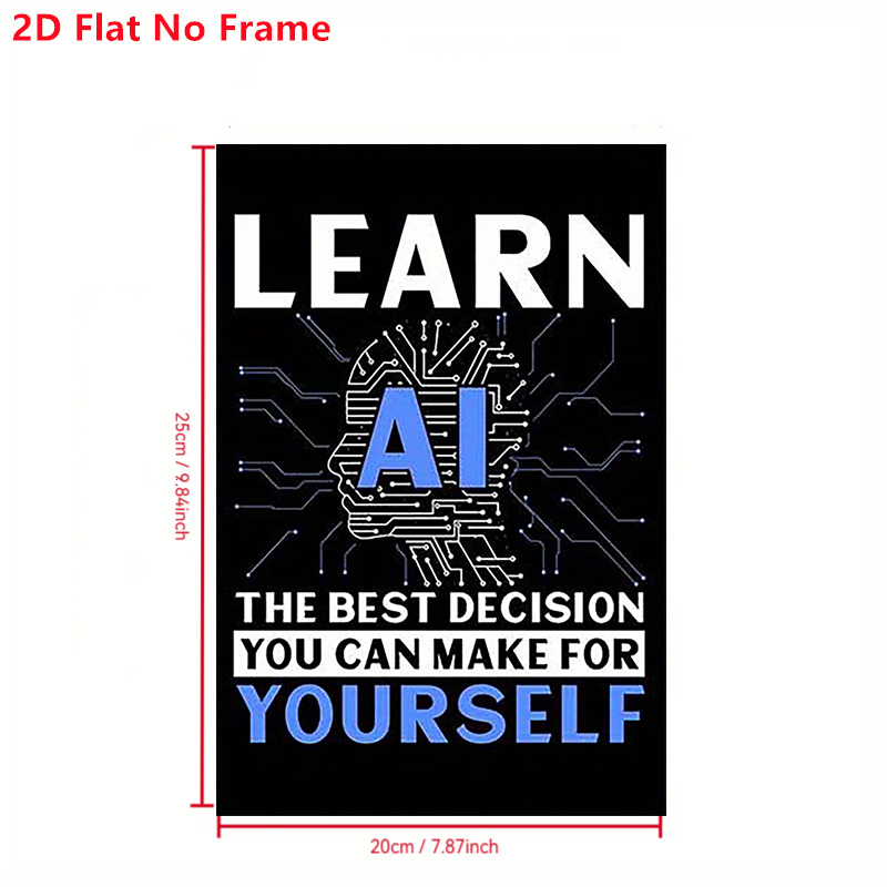 TEMU 2d Flat, 2d Flat, 2d Flat No Frame Posters & Prints Modern Minimalist Poster - Learning Ai Is The Best Decision For Yourself - Black Background