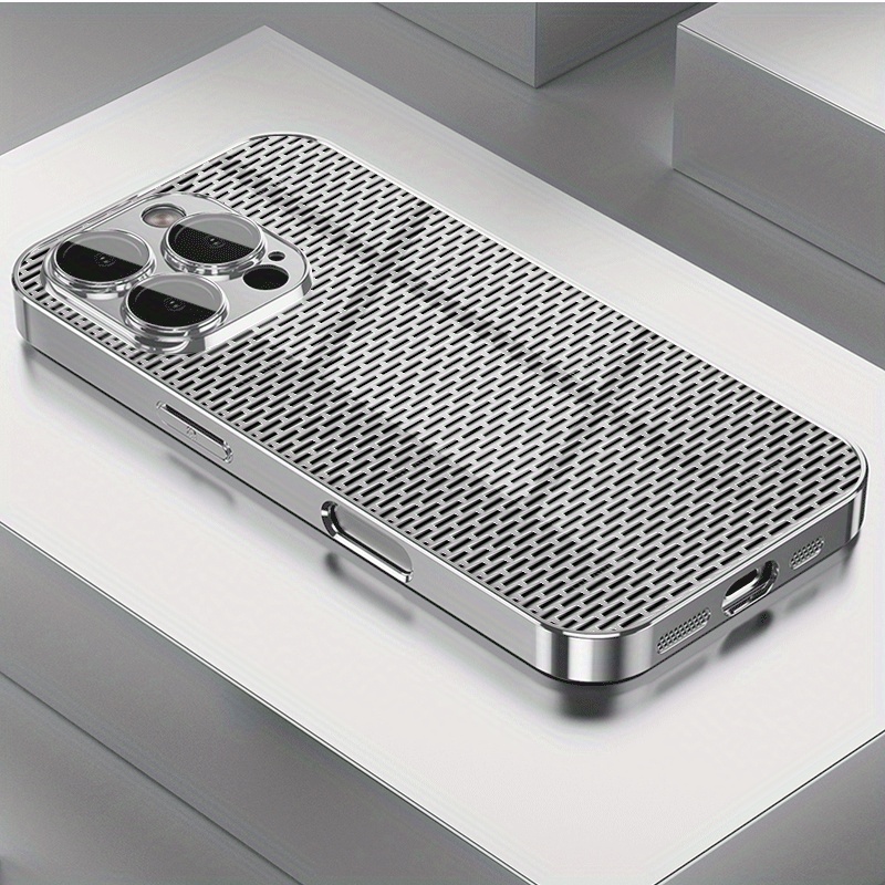 TEMU Phone Case: Metal Mesh Background Pattern 1 Features Electroplated Glass , Compatible With Iphone 16, 16 Plus, 16 Pro, 16 Pro Max, Iphone 15, 15