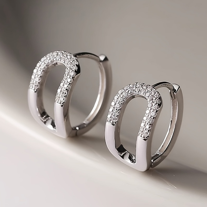 TEMU 1 par de aretes de aro de moda para mujer, aretes de aro con incrustaciones de circonita sintética para mujer, accesorios para para uso diario