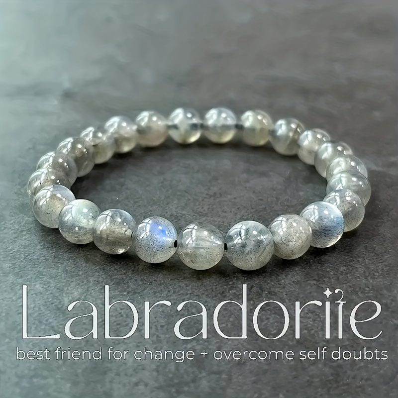 [labradorite Gemstone Gift] Natural Labradorite Bracelet - Handmade Bohemian Iridescent Stone Jewelry, 8mm Large Beads For Chakra, & Positive, Labradorite Gemstone Gift For Women And Men, Wear