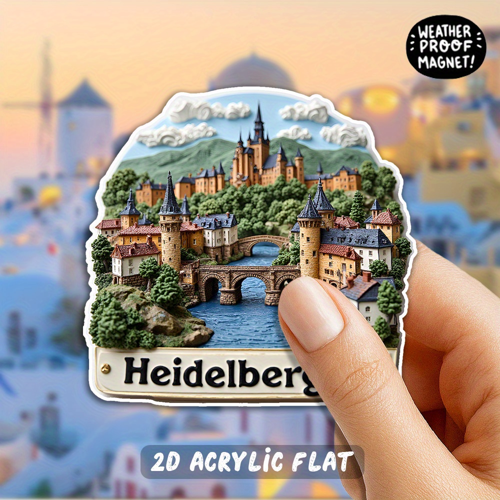 TEMU 2d Flat Acrylic Fridge Magnet - 1pc German City Magnet - 3.15-inch Large Base With Iconic Castle Replica, For Fridge And Door Decoration, Ideal