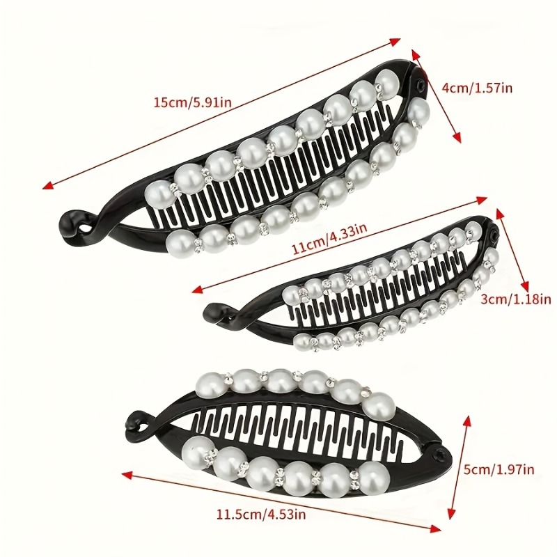 TEMU Lot de 3 pinces à cheveux banane vintage, au design et élégant avec des tailles décalées. La pince antidérapante noire possède des dents denses