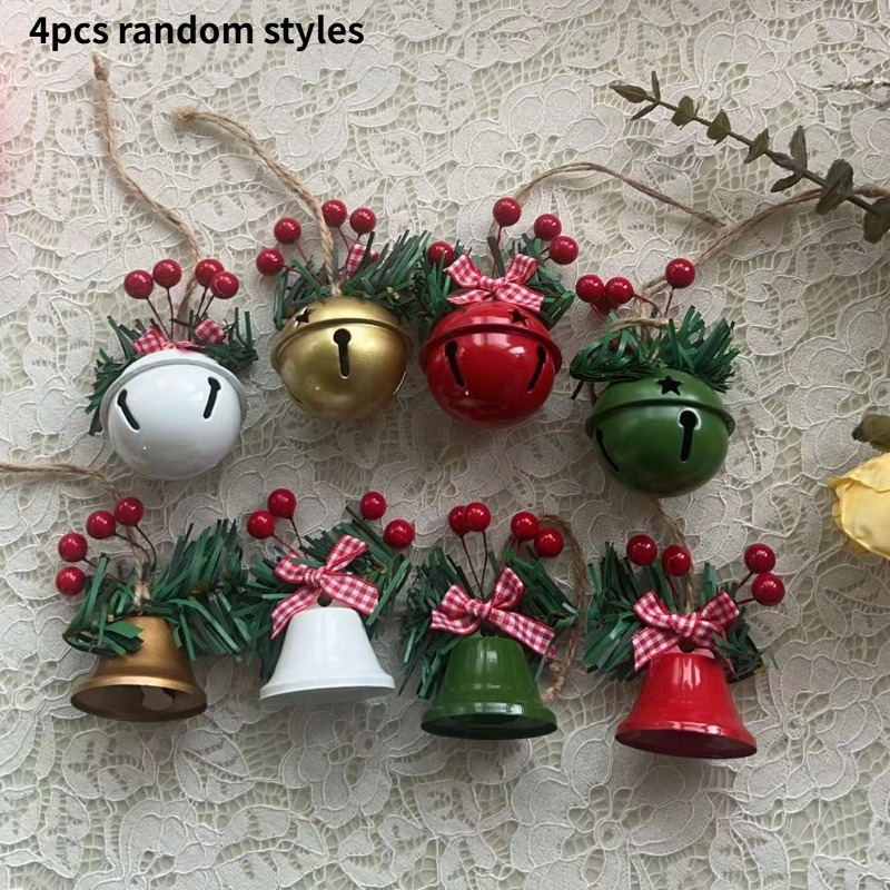 TEMU 4 pezzi di ornamenti natalizi a forma con campana in metallo vintage stile casuale - Decorazione da appendere versatile con accenti rossi e