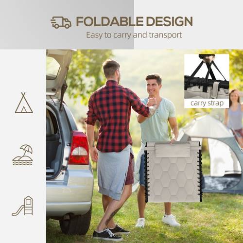folding chaise lounge set reclining back with padded seat side pocket headrest durable metal frame khaki fabric for beach yard patio lightweight portable