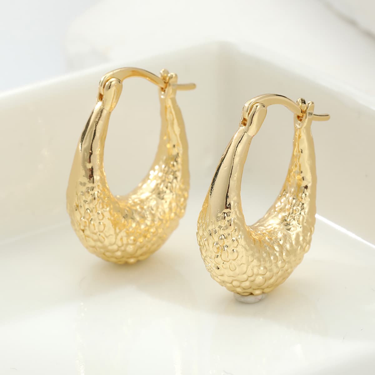 Women's Hammered Hoop Earrings with Matte Finish