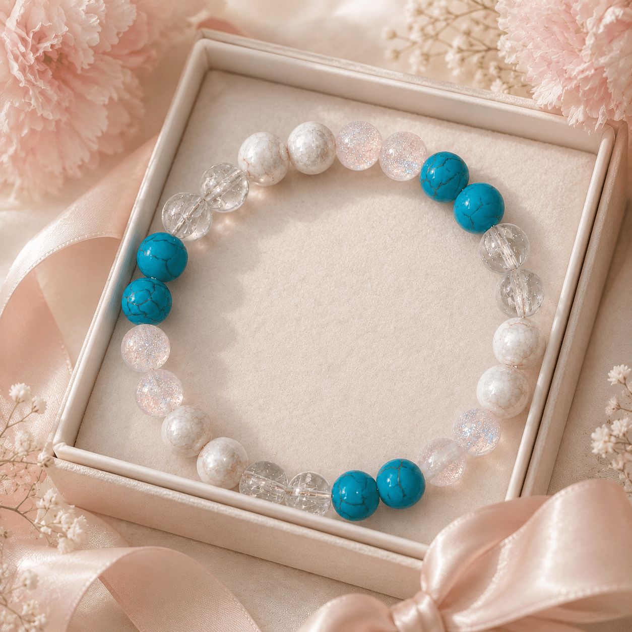 Lucky Natural Stone Beaded Bracelet with Blue-Green Turquoise